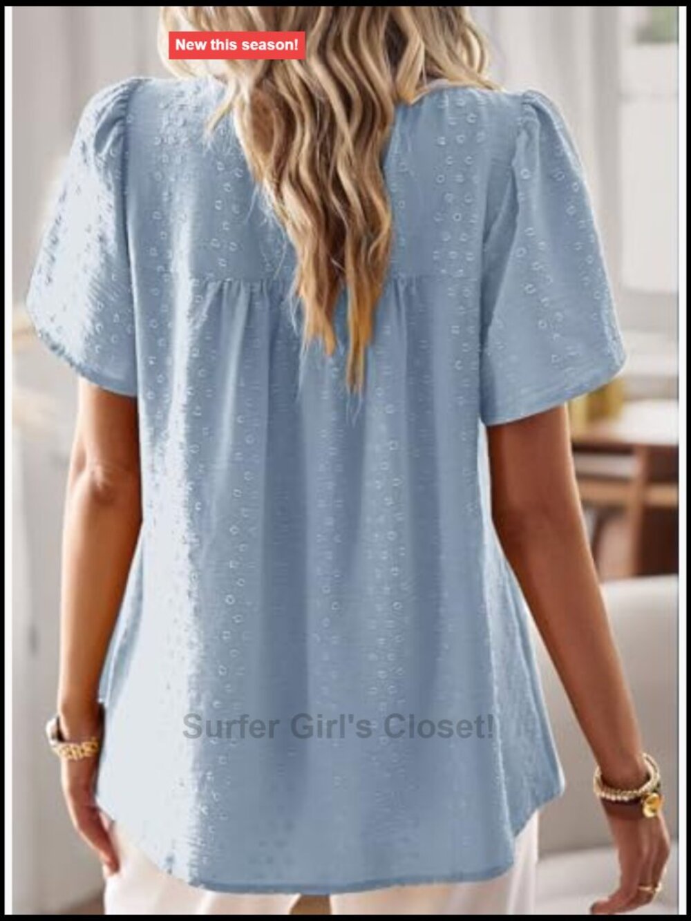 Crewneck Short Sleeve Chiffon Blouse Flowy Lace Hem Boho Tunic Top - Picture 3 of 7